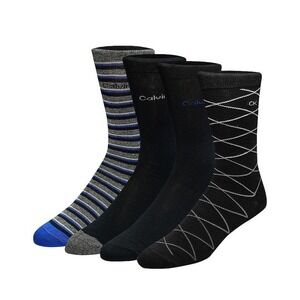Calvin Klein Combed Cotton Crew Socks 4  Black Grey Blue Stripes Diamond Pattern